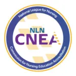  NLN CNEA official accreditation logo - National League for Nursing Commission for Nursing Education Accreditation seal with blue and purple circular design