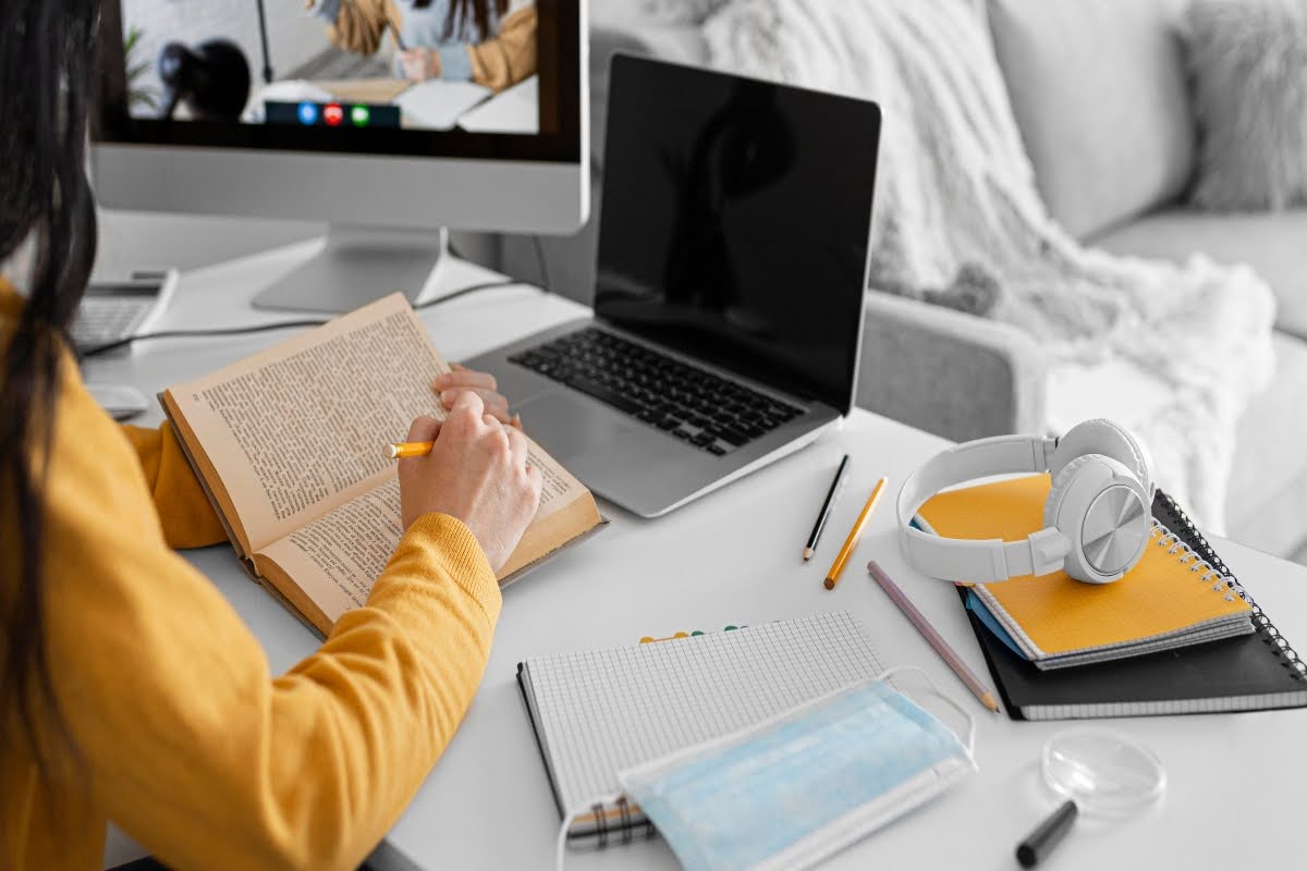 A girl attending online classes.